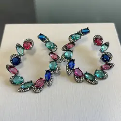 Bilincolor Vintage C Shape Multicolor Cubic Zirconia Earring for Women