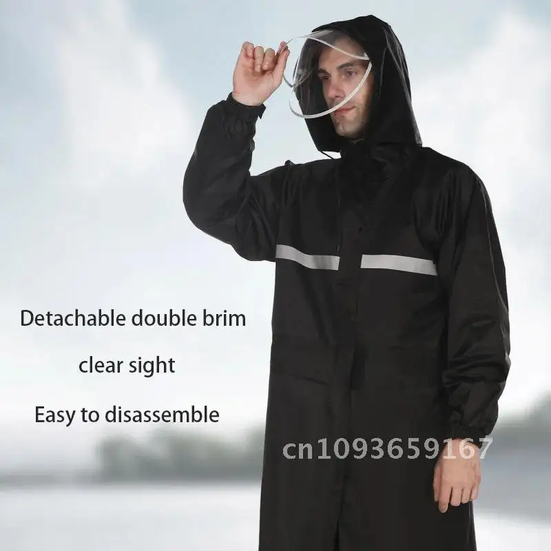 

Long Men's Single Hooded Double-layer Thickened Wear-resistant Raincoat Hiking Travel Strip Poncho Gear Reflective Outdoor Rain