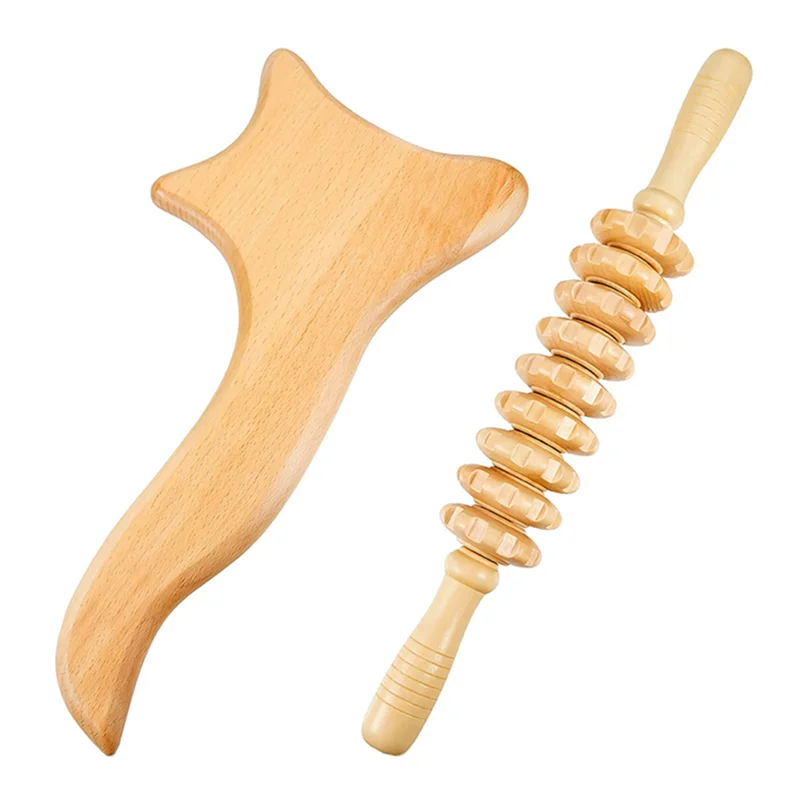 

AEF5-6Pcs/Set Wood Therapy Massage Tools For Body Shaping,Fascia Lymphatic Drainage Massager Body Roller Therapy