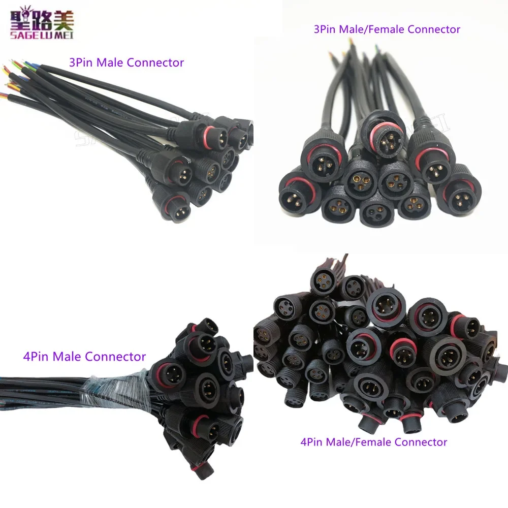 5/10pair 3pin4pin Led connector wire 3/4 Pin connector Male/ Female Cable Waterproof IP68 for led modules ws2811/2812b led strip