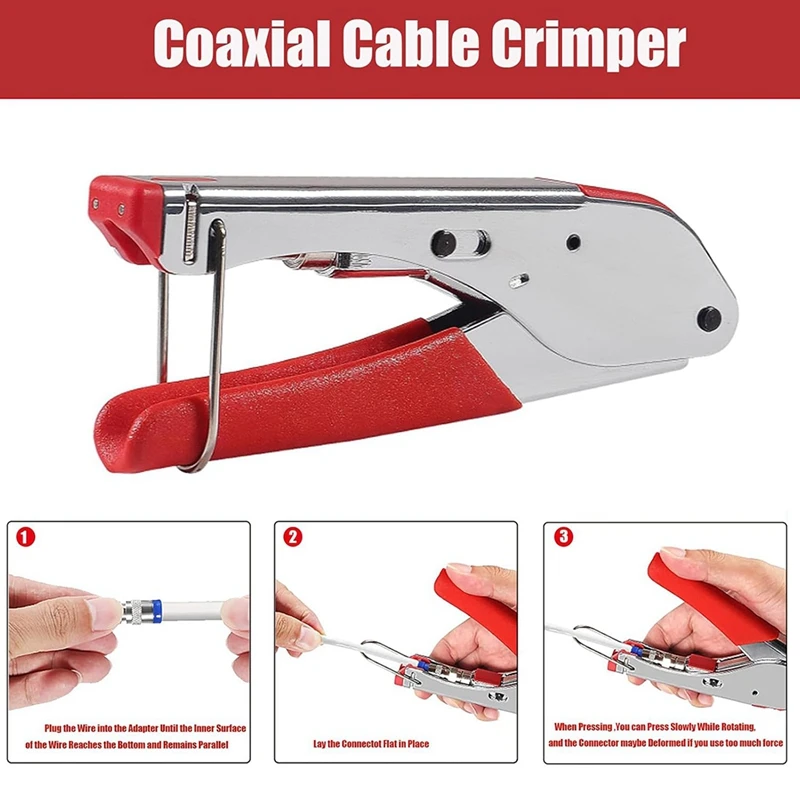 Coax Cable Crimper Tool Kit With 20Pcs F Type RG59 RG6 Compression Connectors Coaxial Cable Stripper