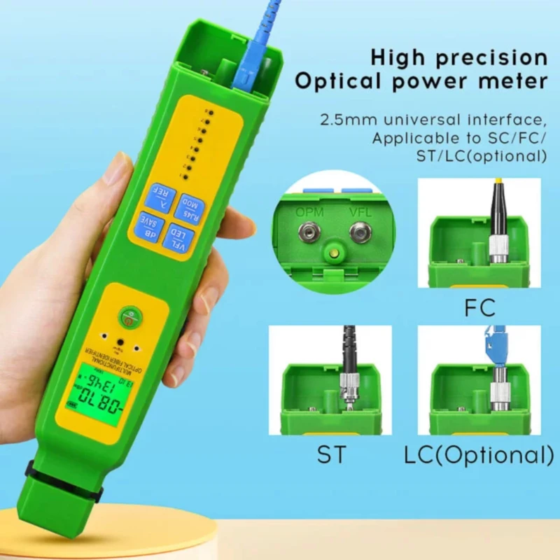 Multifunctional Rechargeable 5-in-1 Fiber Identifier with OPM 10mW VFL RJ45 Network Test Light Emitting Diode