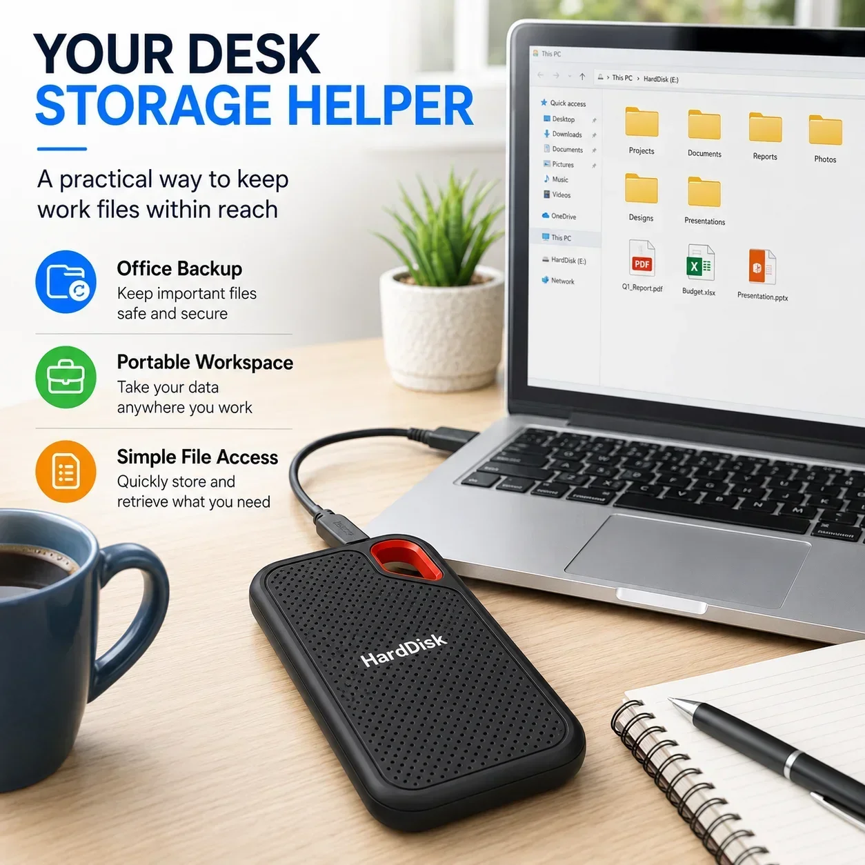 2TB External Hard Drive Portable SSD High Speed Hard Disk Solid State Drive USB-C Original Storage Device for Laptop/Phone/Mac
