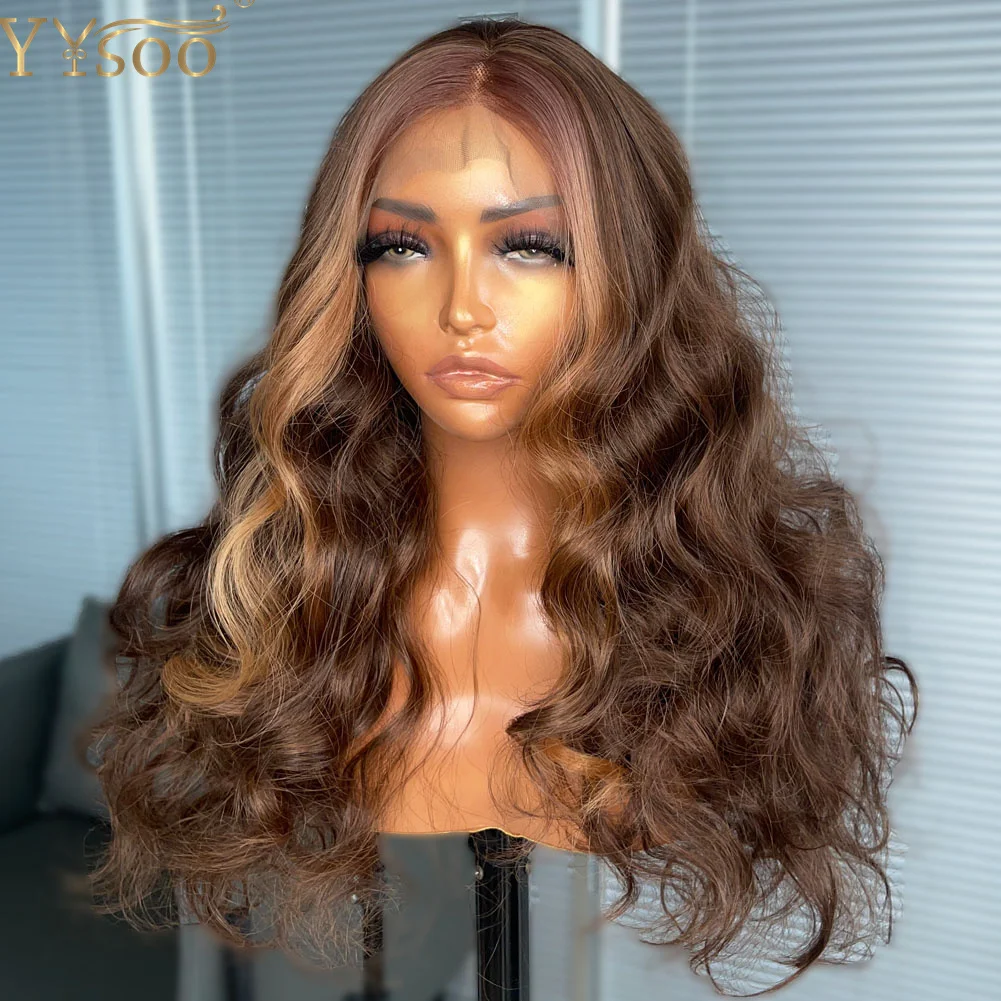 YYsoo Long Baylayage Futura Synthetic Hair 13x4 Glueless Lace Front Wigs For Women Body Wave Heat Resistant Fiber Glueless Wig