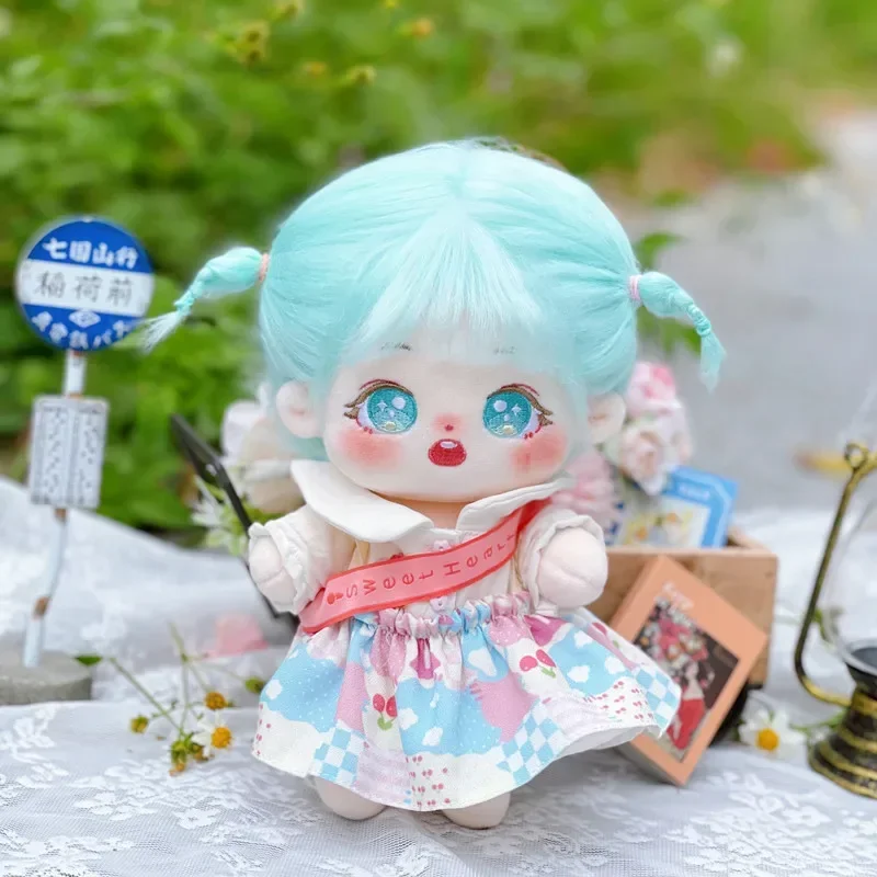 New Arrivals 20cm Lake Blue Fried Hair Moxi Normal Body Kawaii Cotton Doll with Skeleton Plush Doll Toys Gift