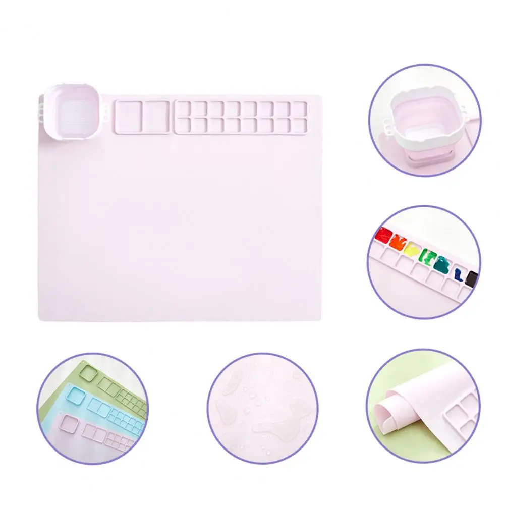 طقم سجادة طلاء سيليكون مع مريلة أكواب وأكمام فرشاة للأطفال ، سطح عمل حرفي ، حصيرة سيليكون ، لوحة إبداعية