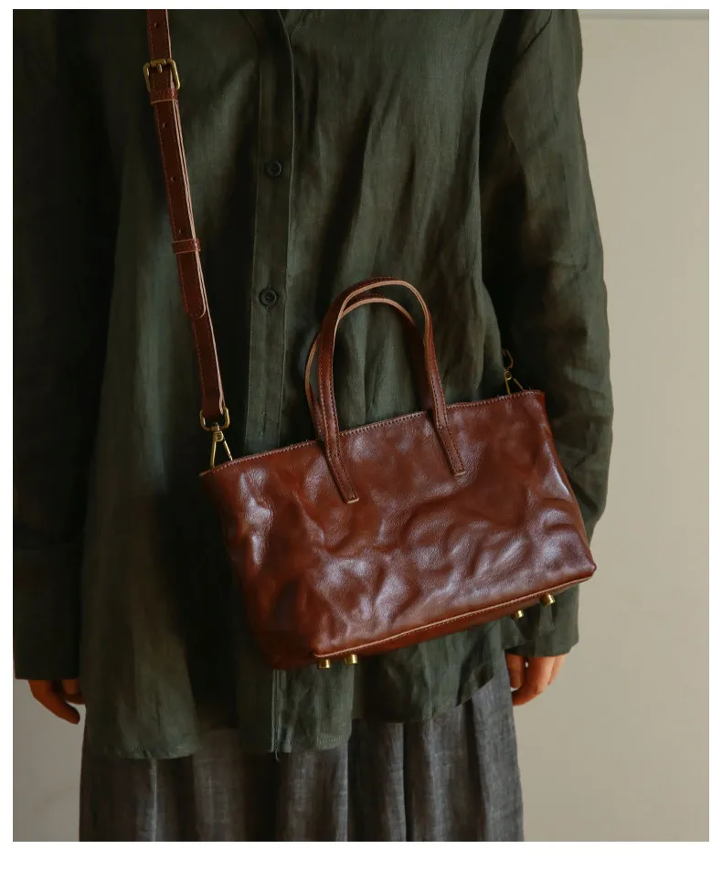 PNDME lässige, handgefertigte Vintage-Handtasche aus Rindsleder, erste Schicht, Damenhandtasche, schlicht, modisch, luxuriös, aus echtem Leder, Damen-Umhängetasche. – Detail 11