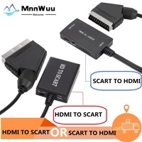 MnnWuu SCART To HDMI-compatible Converter Scaler Adapter Compatible 1080P Output HDMI-compatible TO Scart Video Converter