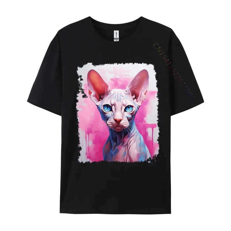 Art Sphynx Hairless Cat Pink Men's On Sale Cool T Shirt Lovers Day Cotton Fabric Top T-shirts Classic Personalized Tshirts