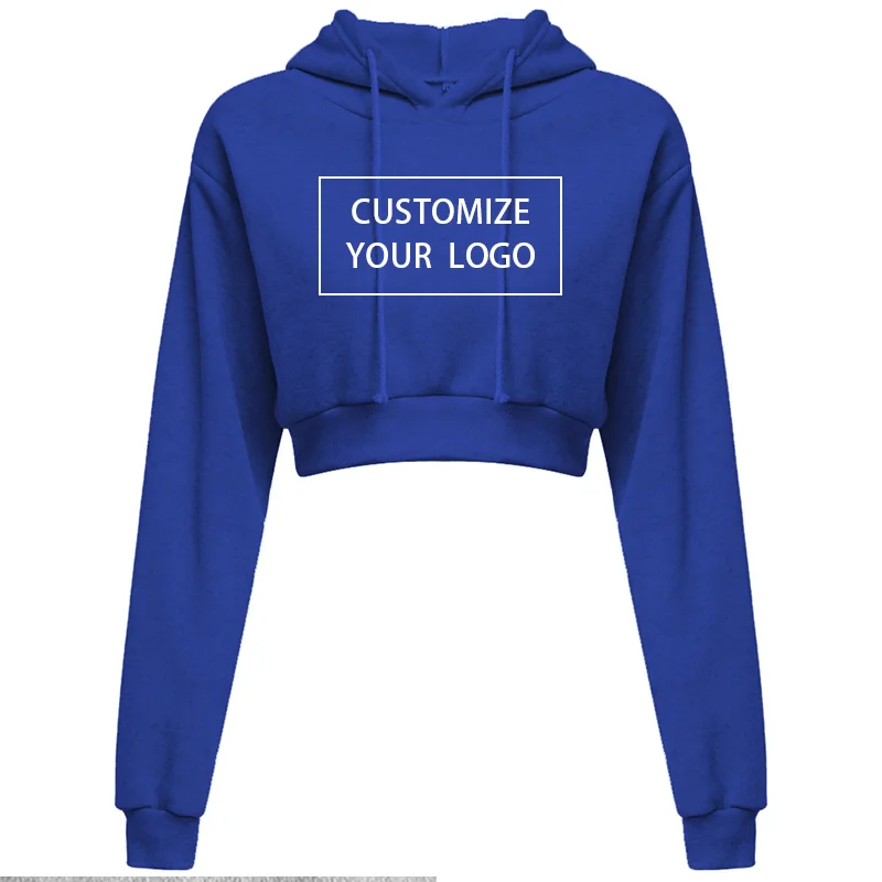 Diy Your Own Design Print Pattern Customize Summer Long Sleeve Hoodies Solid Color Midriff Costume Women Fashion 10 Colors Tops