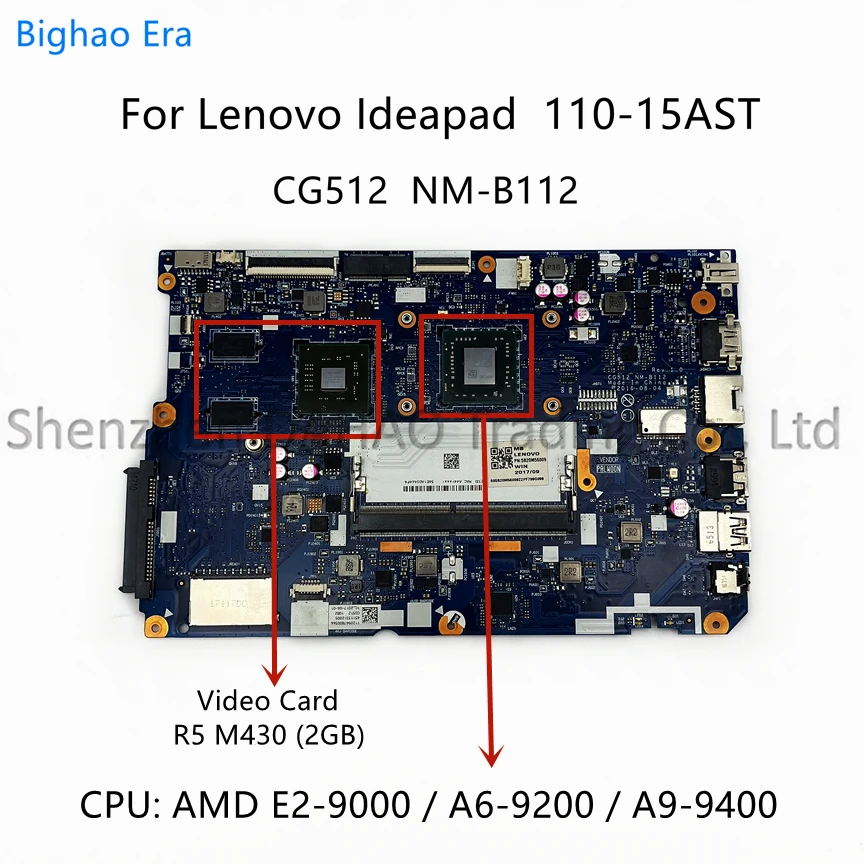 

CG512 NM-B112 For lenovo Ideapad 110-15AST Laptop Motherboard With E2-9000 A6-9200 A9-9400 CPU R5 M430 2GB-GPU FUR: 5B20M56009