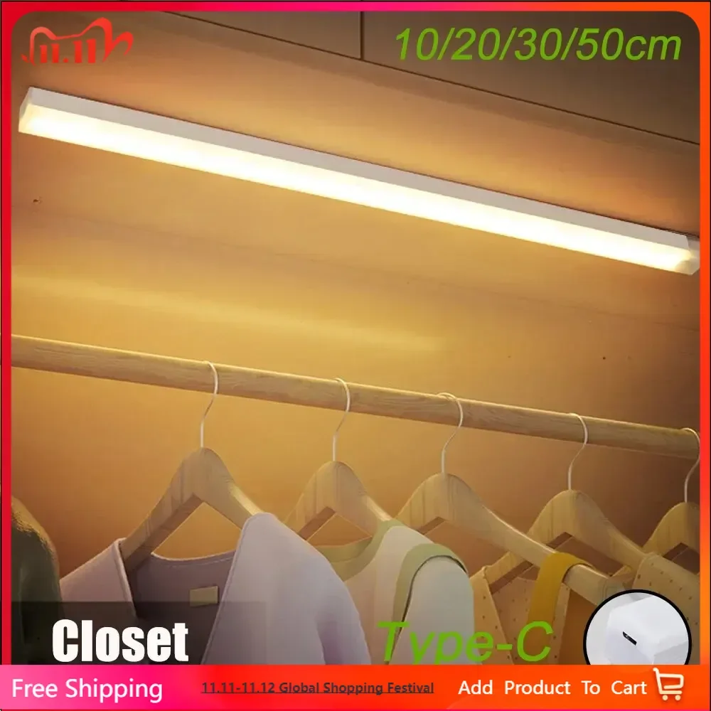 

Motion Sensor LED Cabinet Light Type C Rechargeable Induction Night Light Wireless Portable Detector Lamp for Wardrobe Hallway