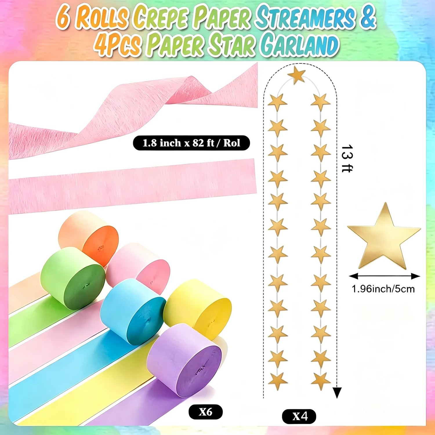 14-44Pcs Pastel Party Decoration Whimsical Birthday Decoration With Pastel Streamers for Pastel Birthday Party Fancy Baby Shower