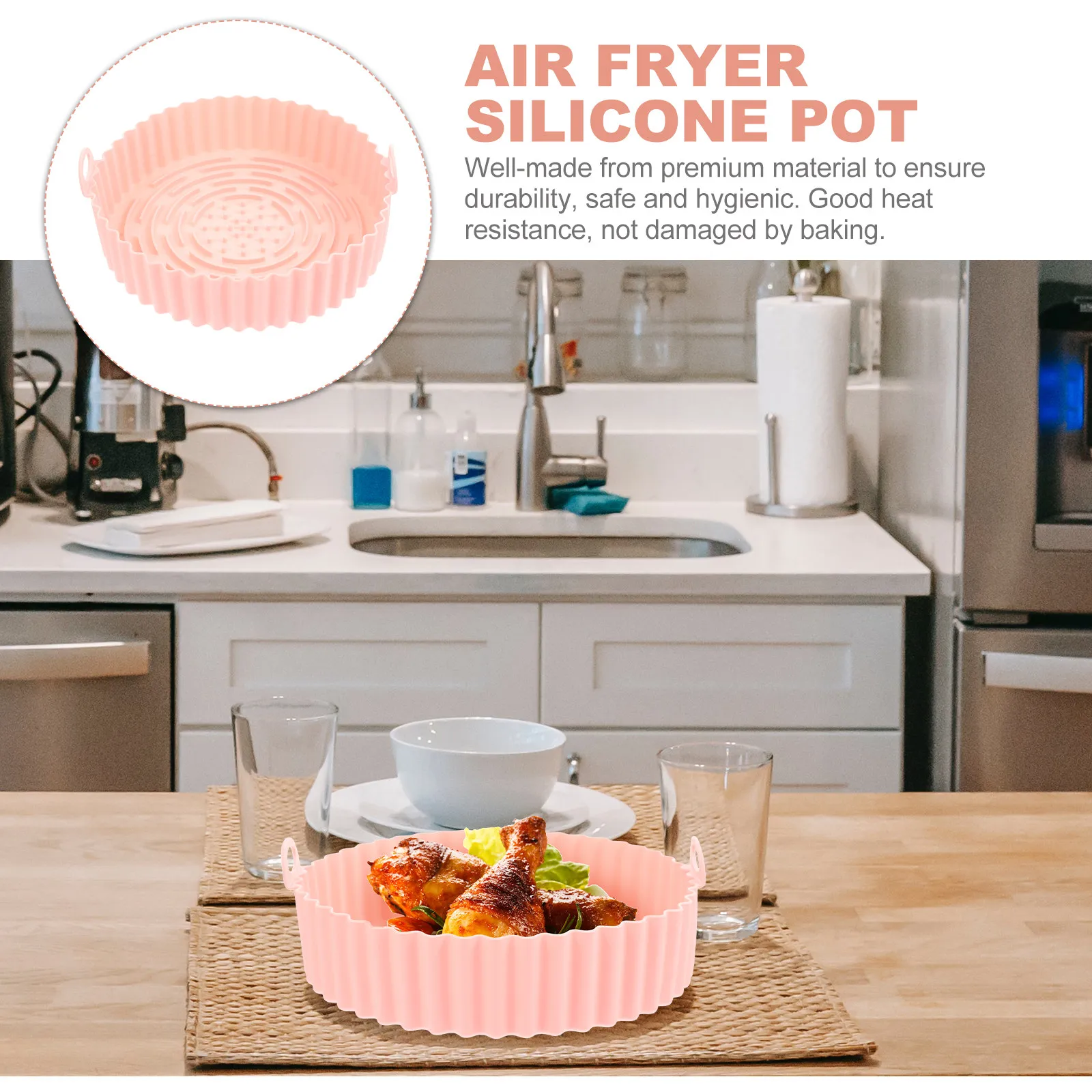 Forro de Silicone Premium para Fritadeira a Ar com Alças, Tapete Antiaderente Reutilizável para Distribuição Uniforme de Calor, Acessórios para Fritad