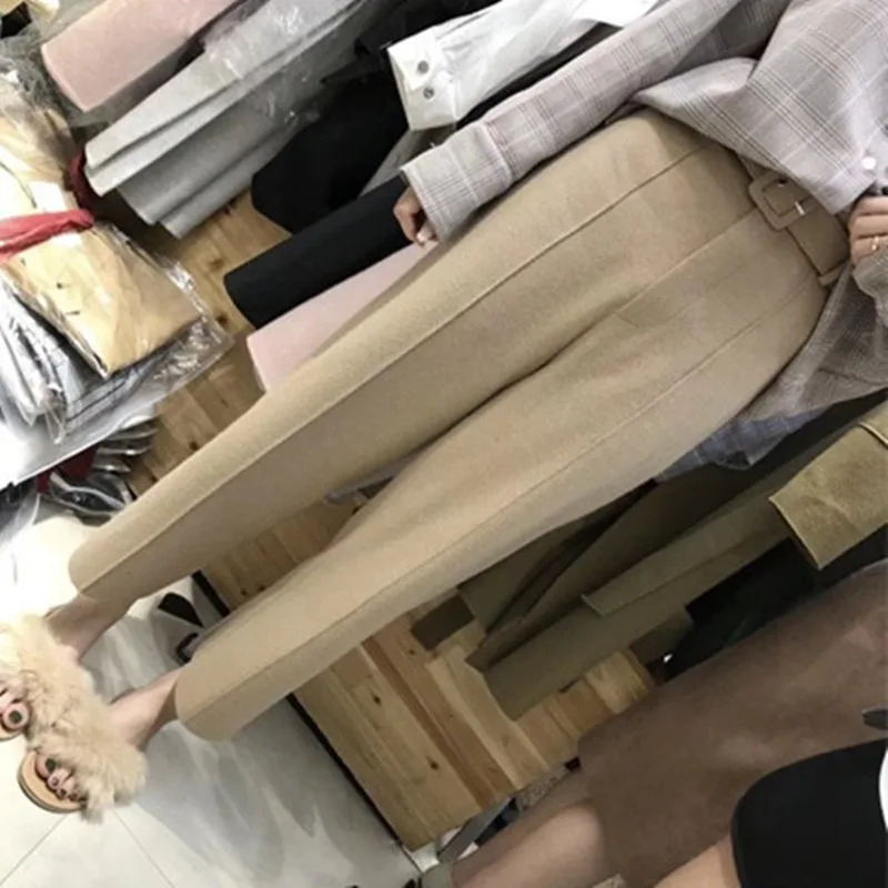 

2025 Autumn and Winter New Product High-waisted Wool Wide-leg Straight-leg Pants Nine-point Versatile Simple Women's Pants