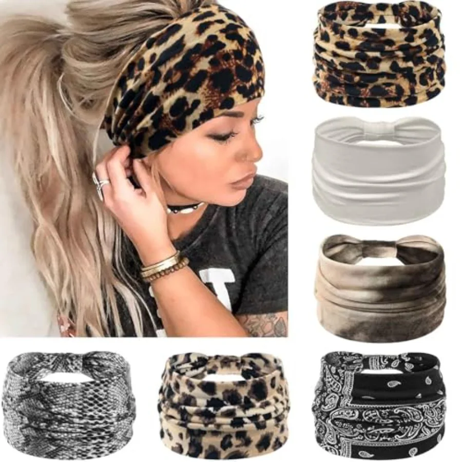 

Wide Headbands for Women Knotted No Slip Head Bands Soft Turban Headband Hair Accessories Boho African Solid Color Head Wraps f