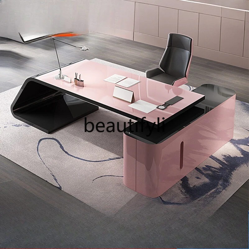 

Boss Office Desk Lacquered Simple Modern Desk Chair Office Furniture Female CEO Manager Supervisor Executive Desk