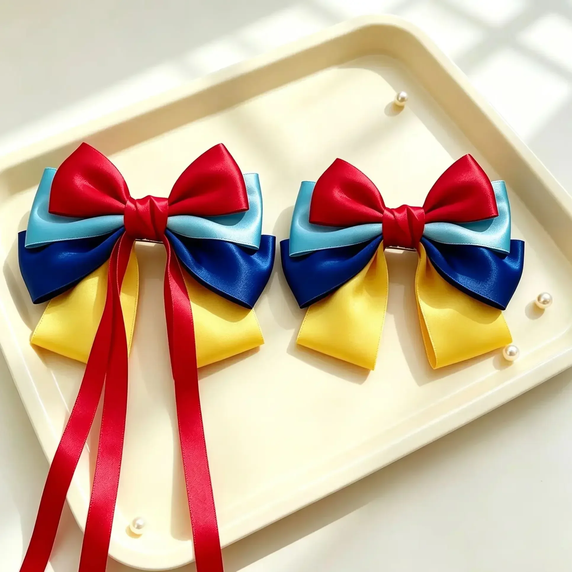 2pcs Disney Snow White Hair clip, Long Ribbon Hair Clip, Cosplay Princess Headwear, Birthday Photo Accessories, Party Supplies..