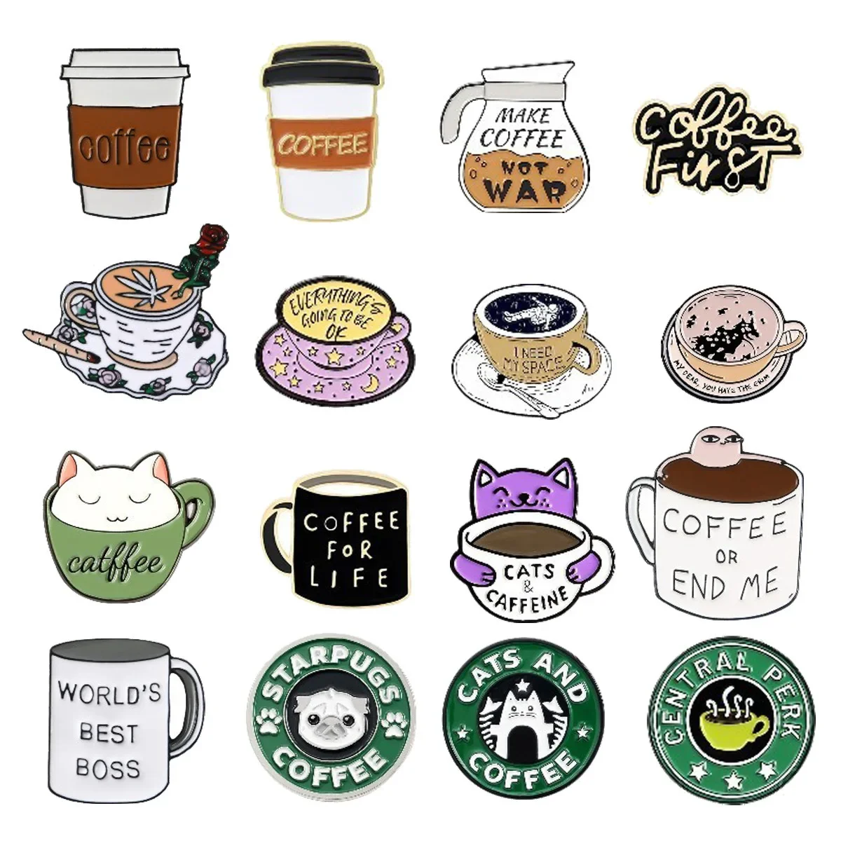 

Coffee Cup Painted Alloy Cat Maker Brooches Safety Pin Set Chest Buttons Badge Creative Cartoon Accessories Custom Astronaut