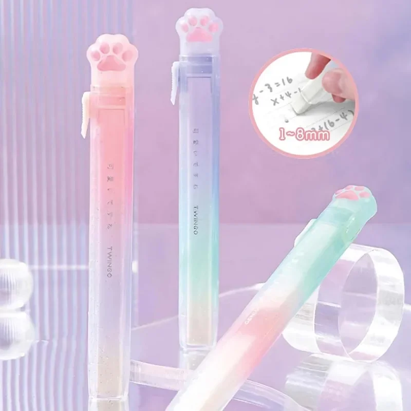 1 Pcs Gradient Cat Claw Push and Pull Eraser Pencil Shape Cute Pencil Eraser, Student Supplies for School, Office