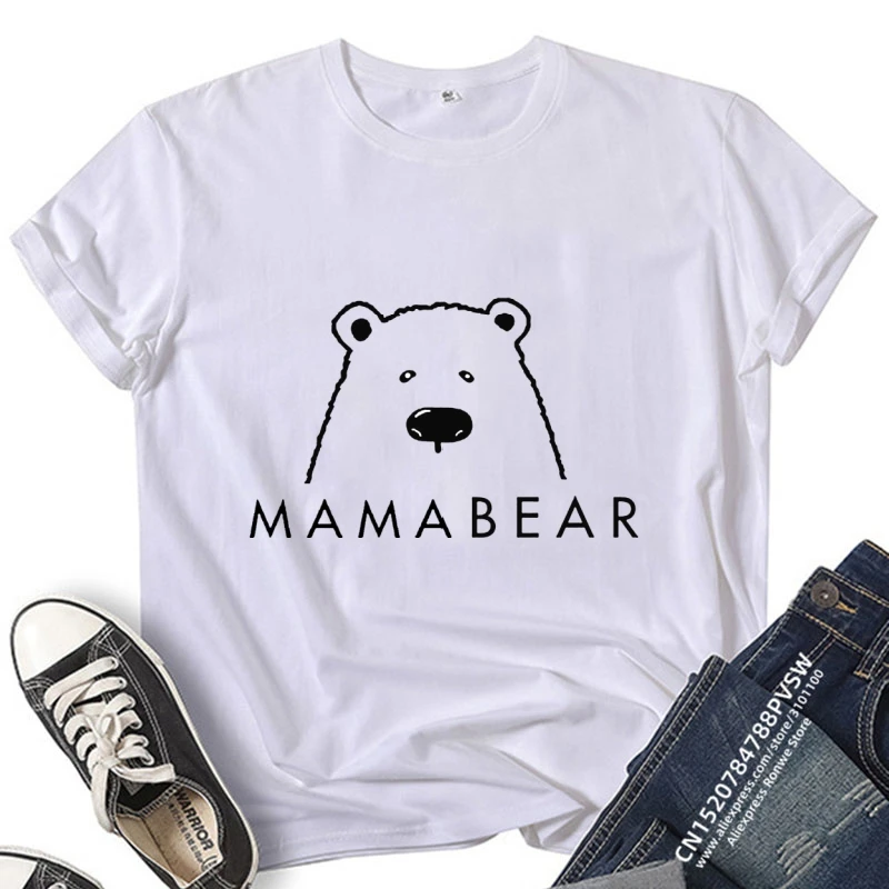 Mommy and Me Cotton Bear Clothes Mother Daughter Famiy Matching Outfits Mama Mini Tshirts Baby Family Look Summer Tops