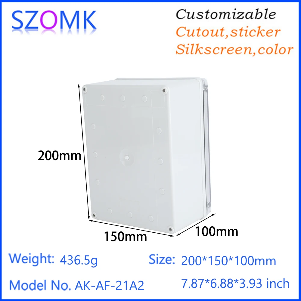 PC Series Grey Polycarbonate Enclosure, Ip67 Transparent Lid Junction Box Plastic Enclosure 200x150x100mm