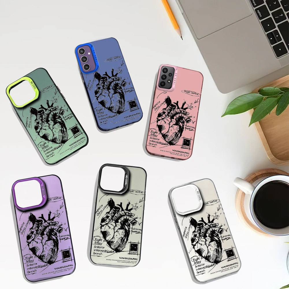 Hand Drawn Heart Cool Laser Phone Case for Samsung S24 23 22 ULTRA A25 33 32 34 S PLUS IMD Shockproof Silicone Coque