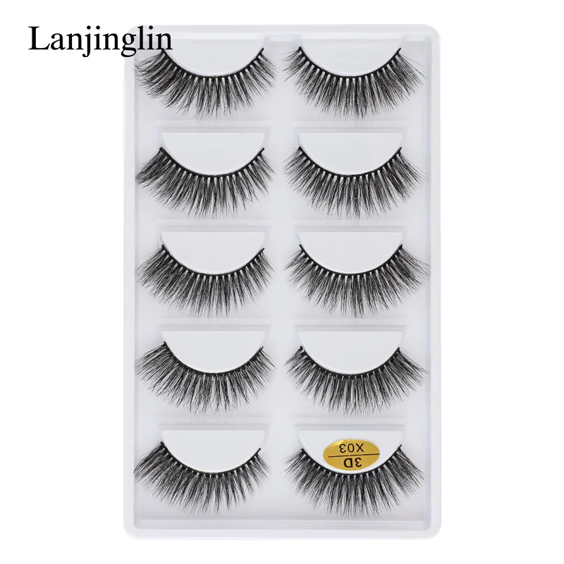 Lanjinglin Faux Cils 5 Pairs 3D Nerz Wimpern Natürliche Lange Wispy Falsche Wimpern Handgemachte Make-Up Verlängerung Faux Cils maquiagem