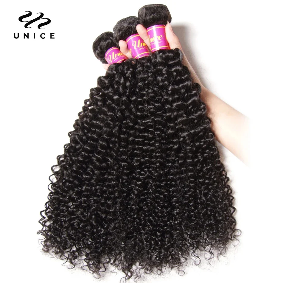 

UNice Hair Virgin Human Hair Bundles Indian Curly Hair 3 Bundles 100% Human Hair Extension Natural Color Hair Weaves 8-26Inch