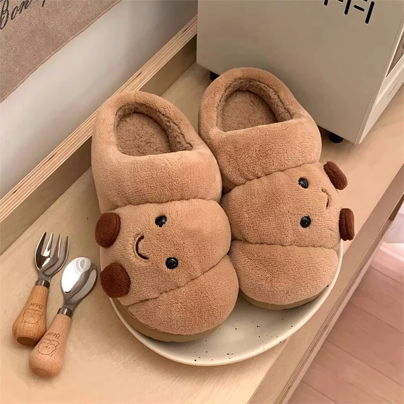 Winter bread Women Home Slippers Funny Cute Croissant Non slip Thick soled Cotton crescent Slippers Comfortable Soft Slippers