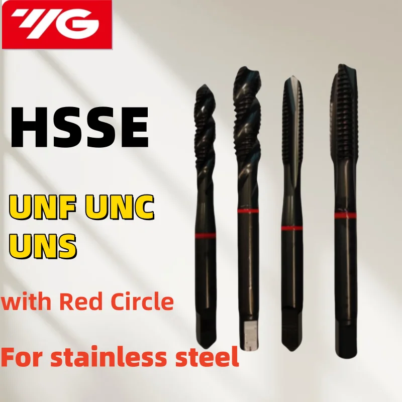 South Korea YG HSSE American INOX Spiral Fluted Tap UNC UNF UNS4-40 6-32 12-24 1/4 5/16 3/8 Spiral Pointed Tap With Red Circle