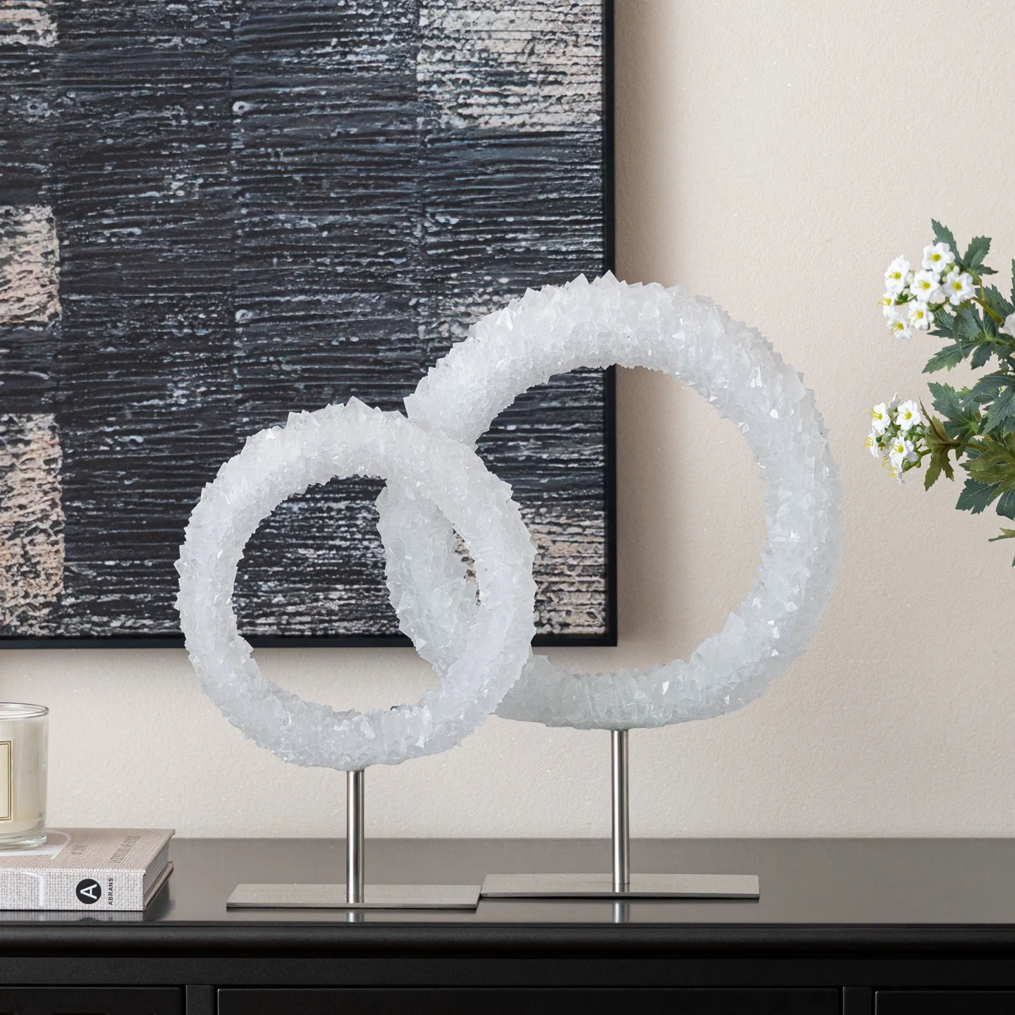 Italian light luxury minimalist crystal ring ornament natural crystal cluster texture model house niche decoration