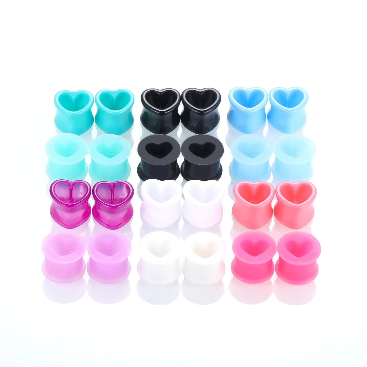 Pair Silicone Heart Flexible Thin Double Flared Flesh Tunnel Ear Plugs Ear Gauge Expander Stretcher Earlets Earrings Ear Pierci