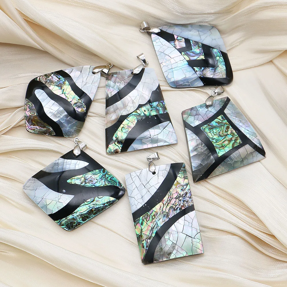 

Retro Natural Abalone Shell Pendant Geometric Shape Color-block Handmade Jewelry for DIY Craft Bracelet Necklace Earrings Charm