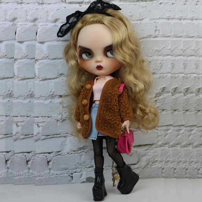 Blythe doll clothes fur Coat Jeans Short For Ob24 Ob22 Azone Blyth Doll Trench Coat