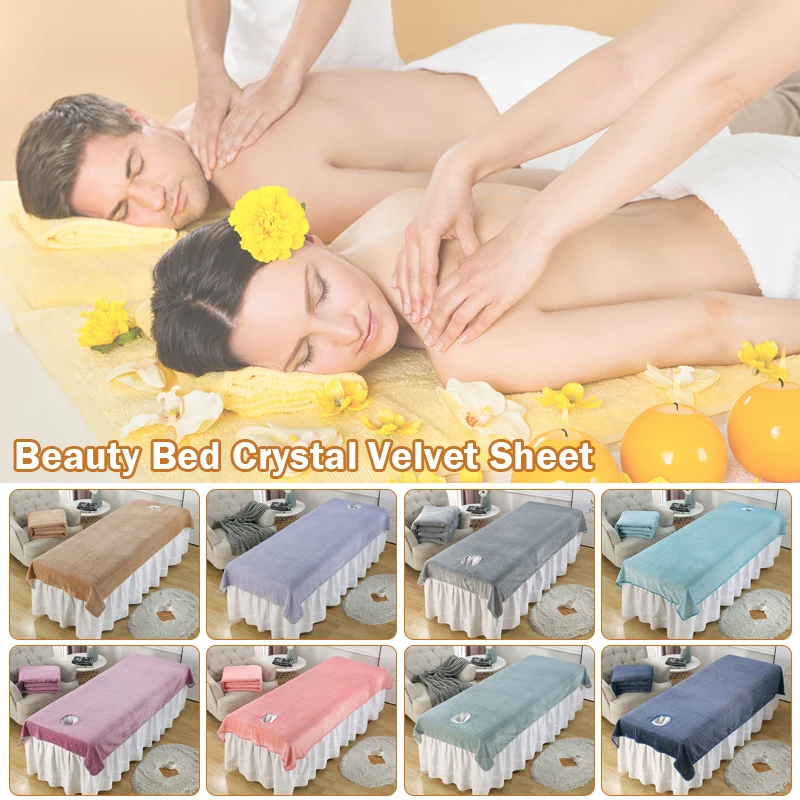 

Salon Beauty Massage Table Cover Velvet Thick Beauty Bed Cover Foot Massage Therapy Sheets Cosmetic SPA Bed Sheet With Hole