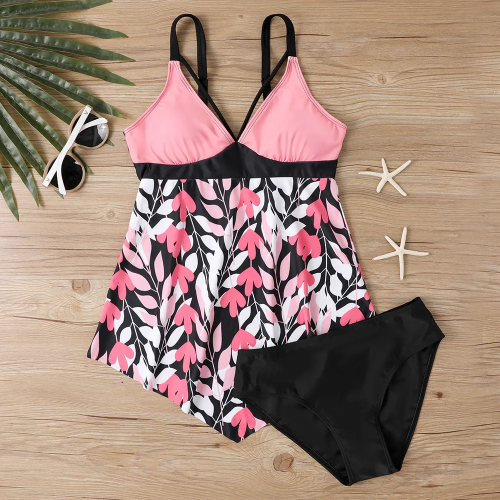 

2025 Women Beachwear Swim Dress Printed Summer Tankini Sets Monokini Swimwear Bathing Suit Woman Two Pieces Bikini Set Swimsuits