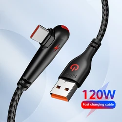 120W Elbow USB Type C Cable Super Fast Charging for Game Weave Data Cord for Xiaomi 14 15 Redmi K80 POCO Huawei P60 OPPO Oneplus