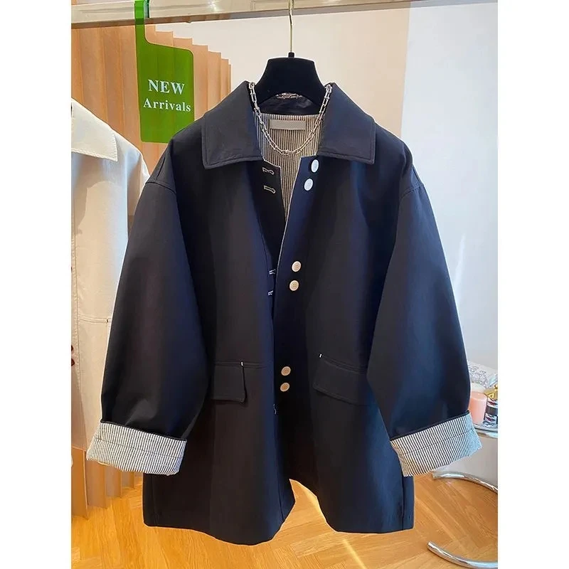 Spring Autumn Temperament Trench Coat 2026 Medium long New loose Collared Short Jacket Women's Korean Casual Jackets Coats
