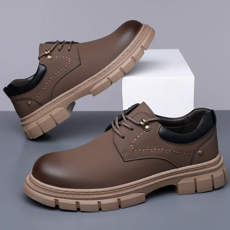 الرجعية نمط كبير رئيس أحذية من الجلد للرجال موضة عادية مصمم جديد في الهواء الطلق أحذية الذكور ربيع الخريف منصة حذاء العمل رجل #5