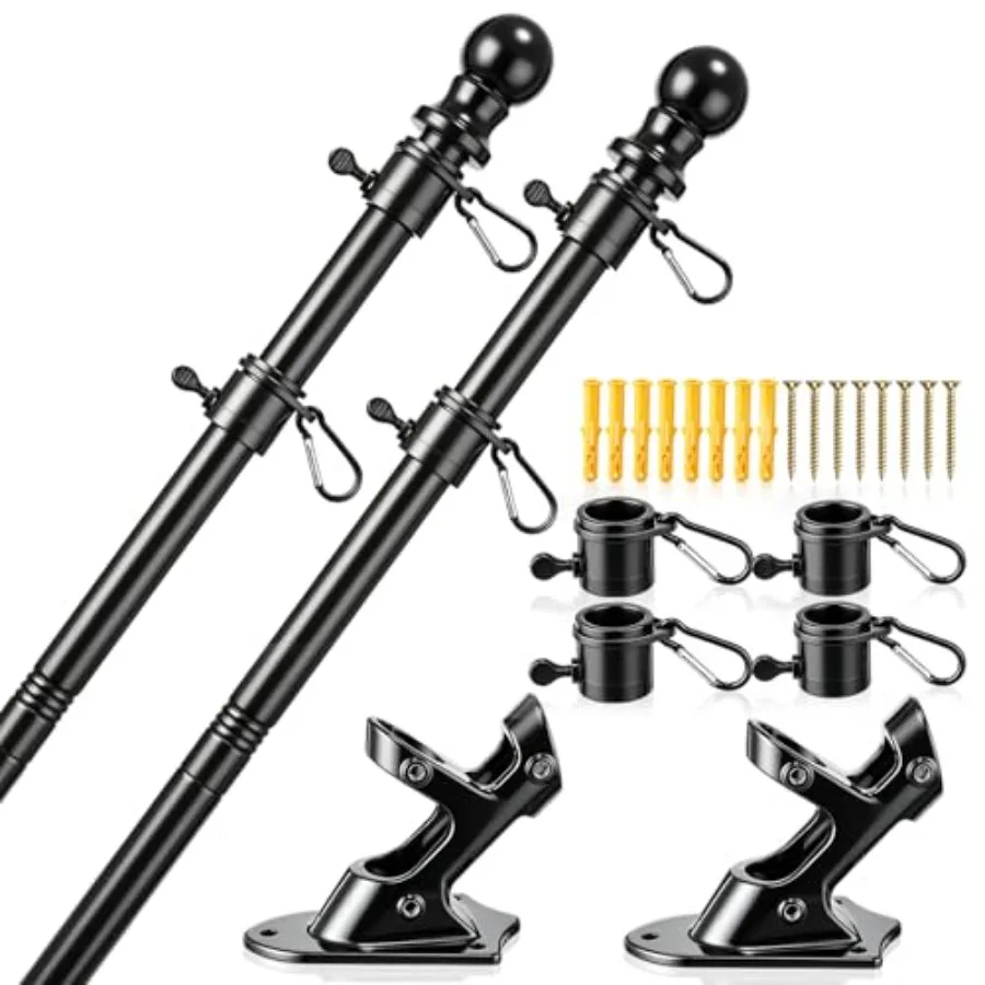 

Jetec 2 Pack Flag Poles Kit Includes 2 Pcs 5ft Aluminum Flagpoles, 4 Ring Clips, 2 Flag Finials, 2 Mount Holder Bracket for Fre
