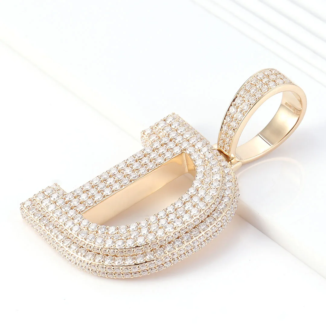 Provence 14K Yellow Gold D Letter Initial Pendant With Round Moissanites For Women Two-tone Letter Charm Anniversary Party