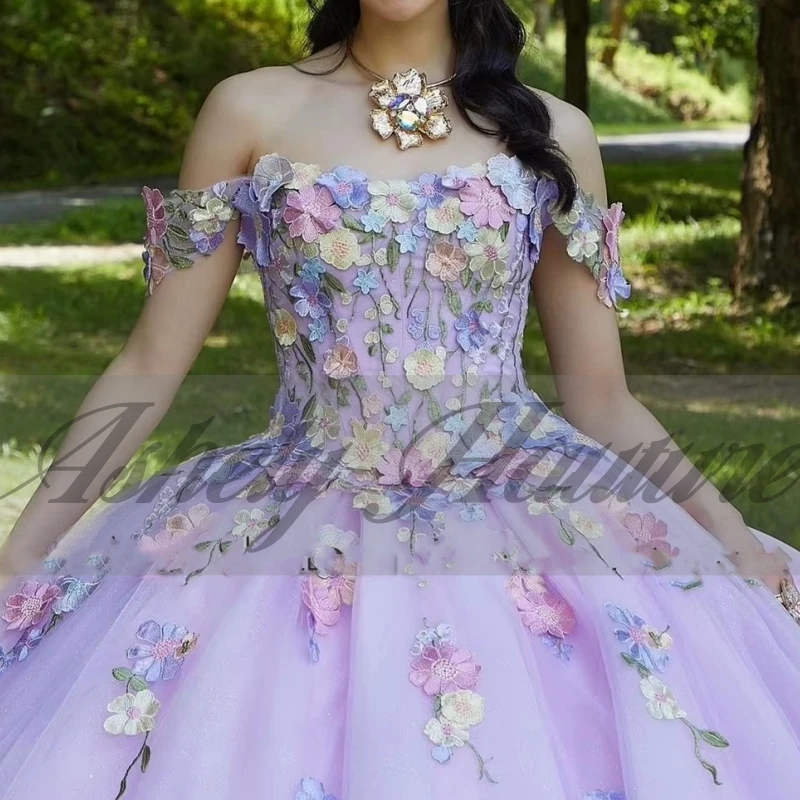 Customized Lilac Princess Girl Birthday Party Dress Prom Special Occasion Wear Flower Applique Vestidos 15 De Quinceañera 2025