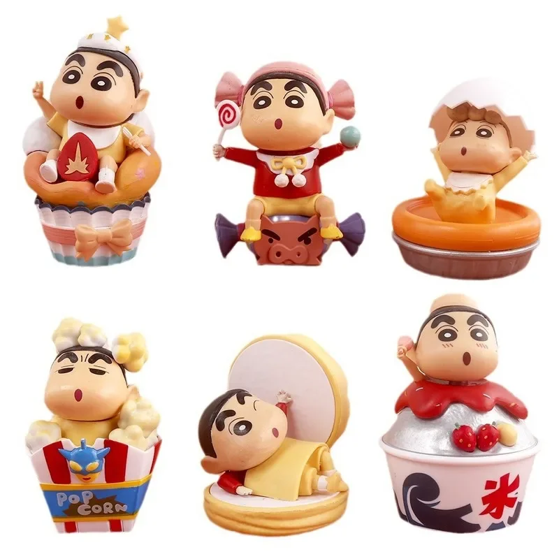 Figurines d'action Anime pour enfants, Crayon Shin-Chan, ornements de voiture au beurre Kawaii, modèle de collection, cadeau pour enfants, 6 pièces