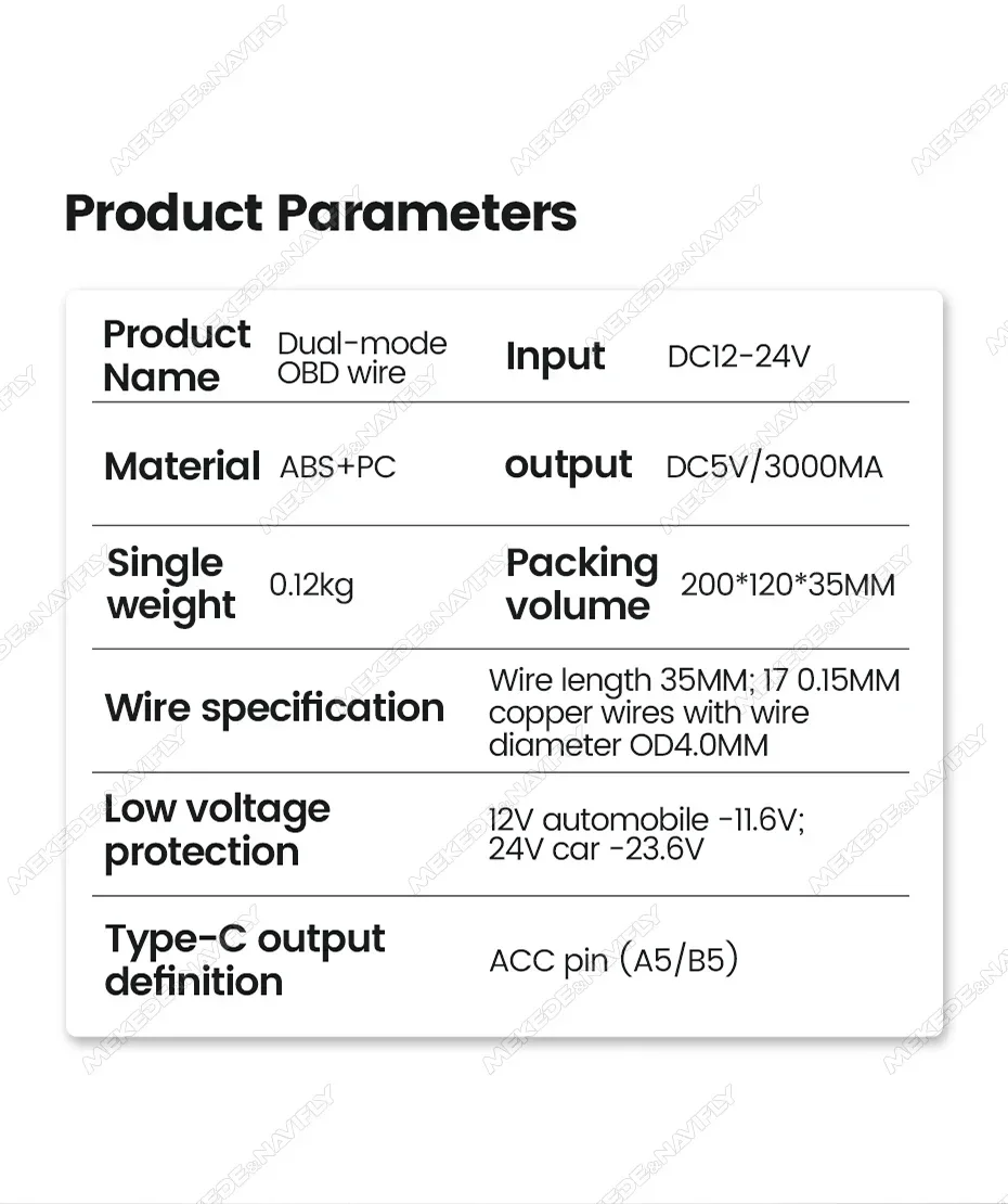 OBD 타입 C 미니 직각 충전기 전원 케이블 (대시보드 카메라, 차량용 DVR, 24시간 주차, 차량용 액세서리, 배터리 보호 출력)