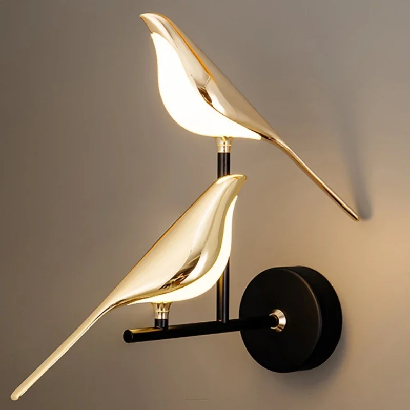 

Creative Golden Magpie Bird LED Wall Lamp Restaurant Living Room Hotel Chandelier Study Bedroom Bedside Decoration Desk Light