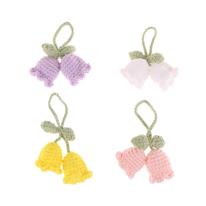 Handmade Knitted Keychain Keyring For Women Fashion Yarn Crocheted Bell Orchid Flower Bag Pendants Car Key Ring Charms Gift