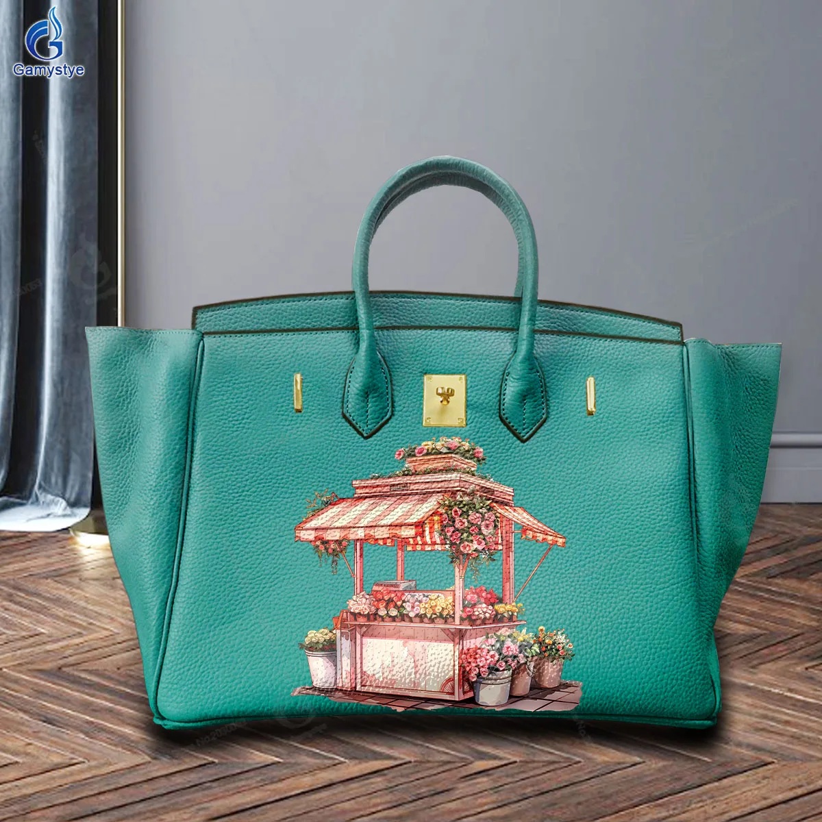 

Graffiti Artisc Printed Bags Hand-drawn Floral Booth Print Top Layer Cowhide Leather Lady Tote Bag Woman Sac A Mains Luxury Bost