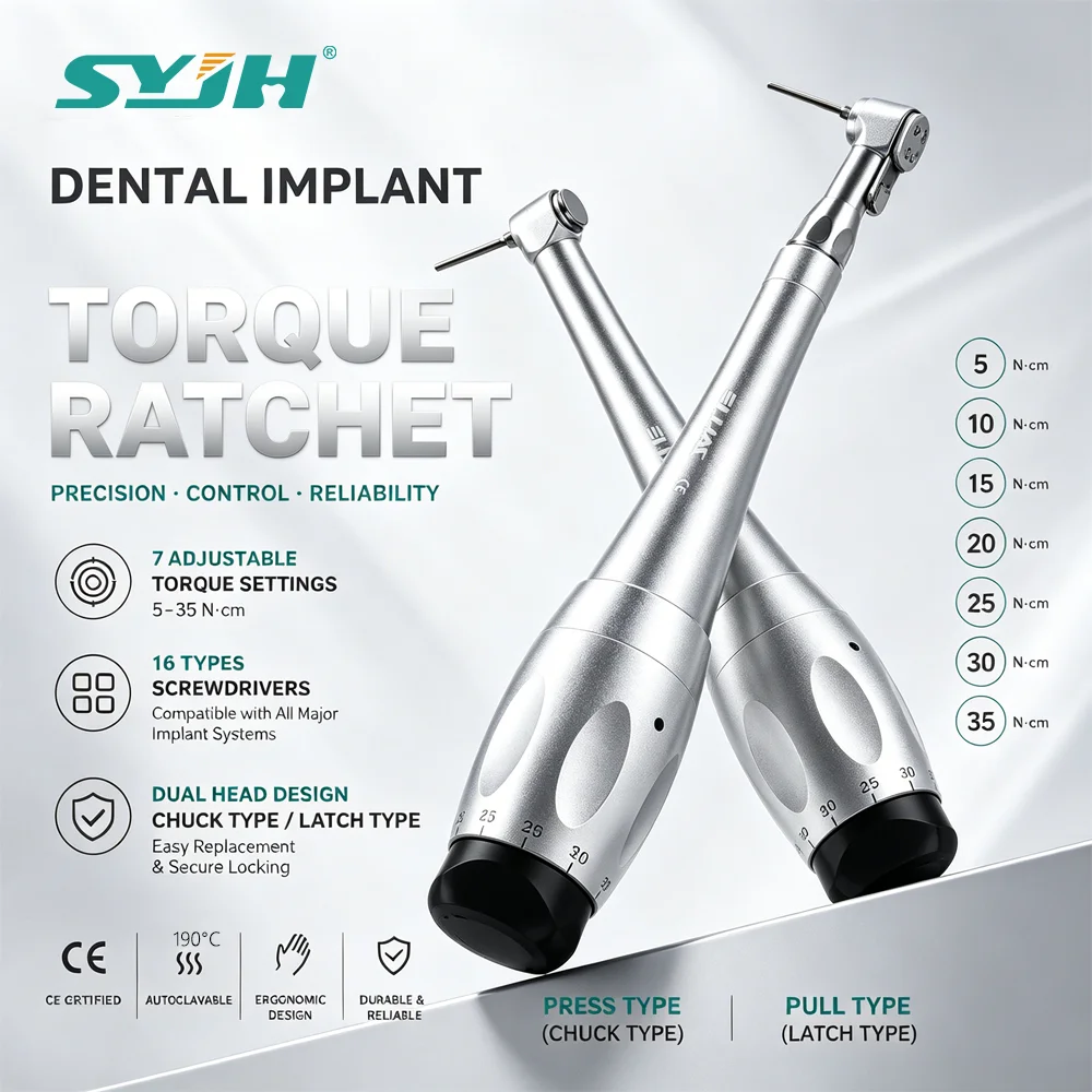 

SYJH Dental Implant Universal Torque Wrench Push Button&Latch 7 Torque Gears with 16Pcs Screws Latch Dentistry Repair Tool