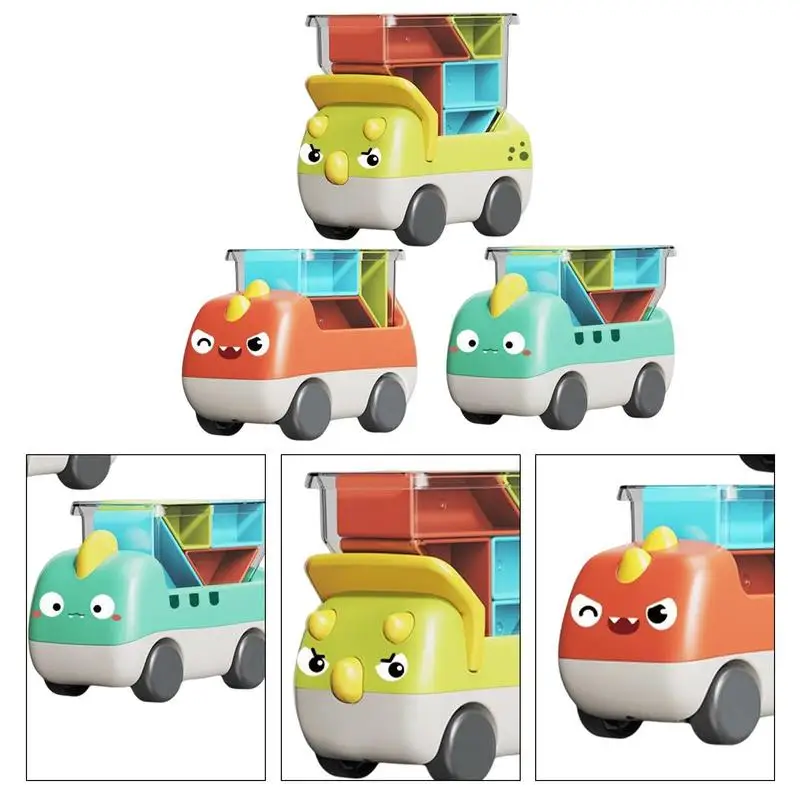 Dinosaur Truck For Kids Learning Cube For Toddler 3 Pcs Rainbow Montessori Toy Fine Motor Skill Toy Montessori Motor Skills